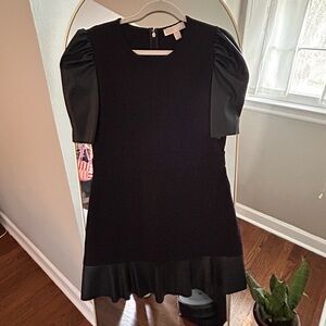 Michael Kors Black Leather Puff Sleeve Dress